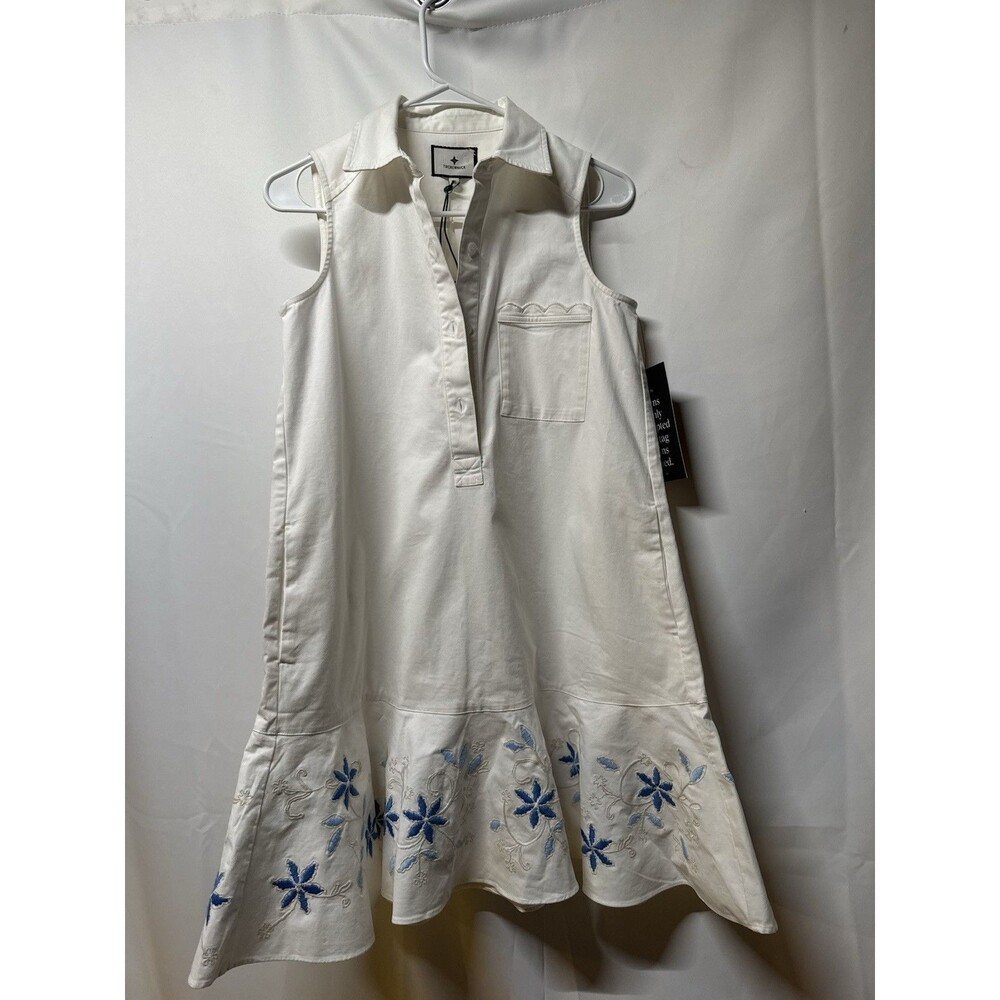 NWT Tuckernuck Size XS White Sleeveless Callahan Shirt Dress Blue Floral